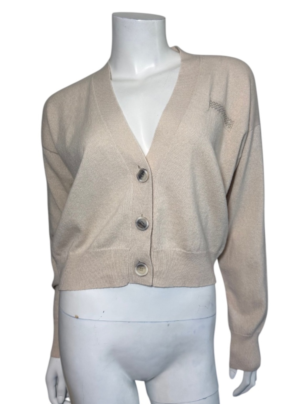 Peserico Beaded Monili Pocket Cardigan Size IT 38/US 2 Light Beige